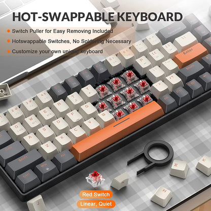 60% Wireless Mechanical Keyboard Bluetooth Dual Mode Hot-Swappable Mini 68-Key Red Switch for PC PS4 Xbox Iphone Ipad