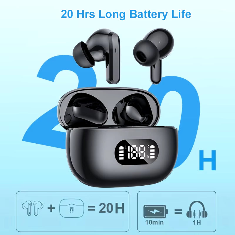 Wireless Earphone 40Db Noise Cancelling Bluetooth 5.3 Headphone 6 Mic ENC with LED Display HD Call TWS Earbuds Transparency Mode