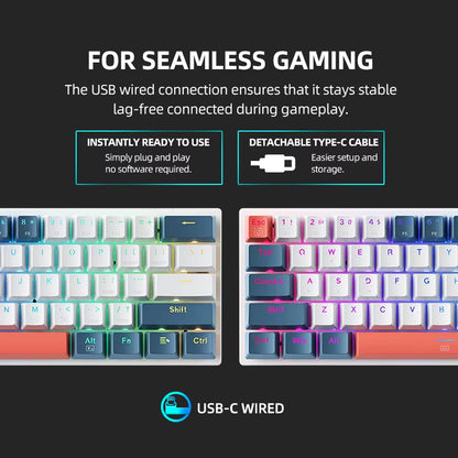 Machenike K500-B61 Mini Mechanical Keybaord 60% Form Factor 61Keys Gaming Keybaord Wired Full Key Hot-Swappable RGB Backlit